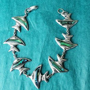 2/15$ Abalone pattern fish bracelet silver tone